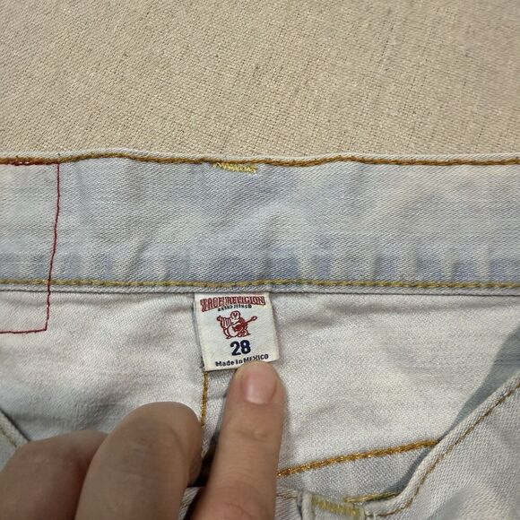 True Religion Jeans Men 28x31 Light Blue Straight Faded Flap Pockets Distressed - Picture 7 of 7